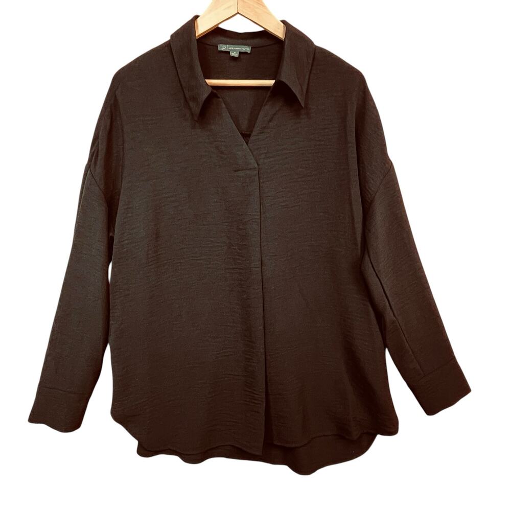 Adrianna Papell Womens Black Minimalist Long Sleeve Professional Casual Blouse M - Picture 1 of 5
